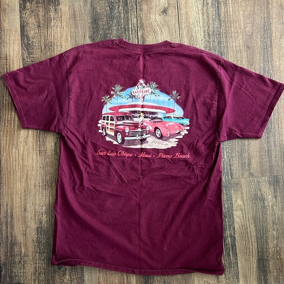Cool Cat cafe diner car Men's Maroon Short Sleeve Tee - Picture 1 of 3
